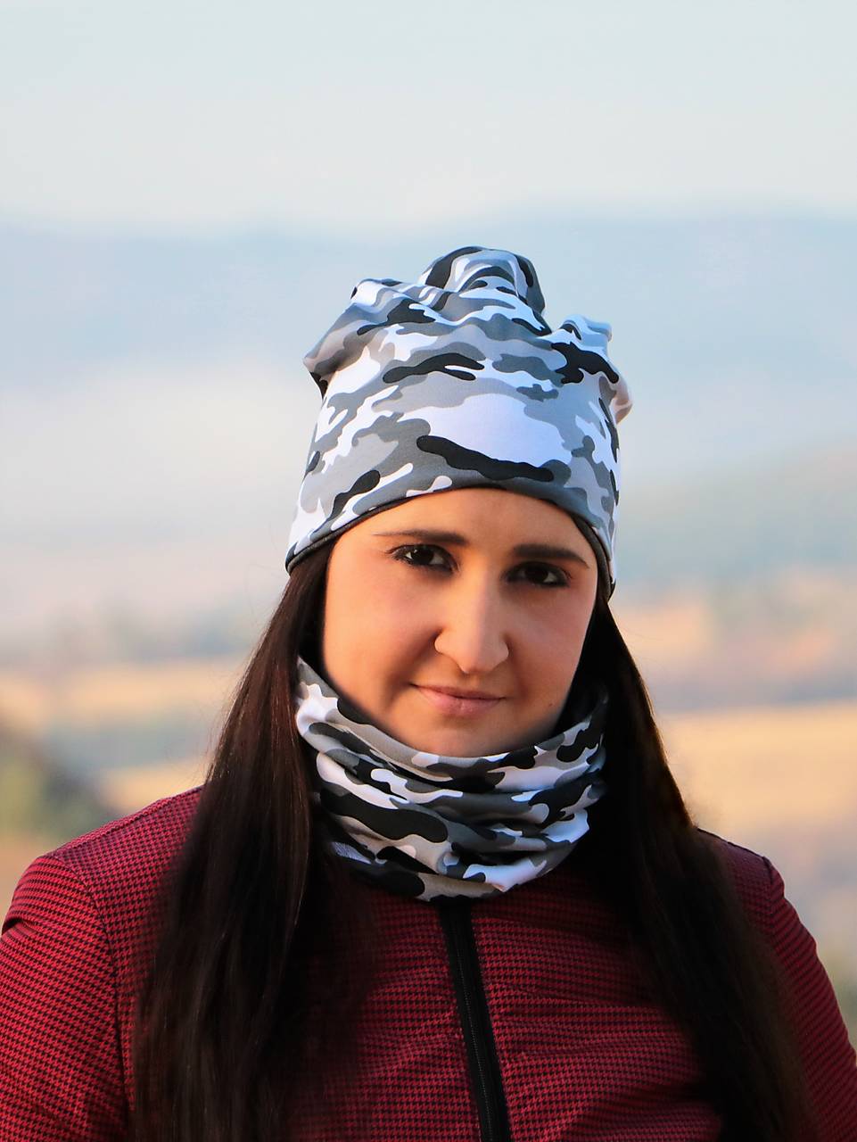 Maskáč šedý čiapka, nákrčník alebo set