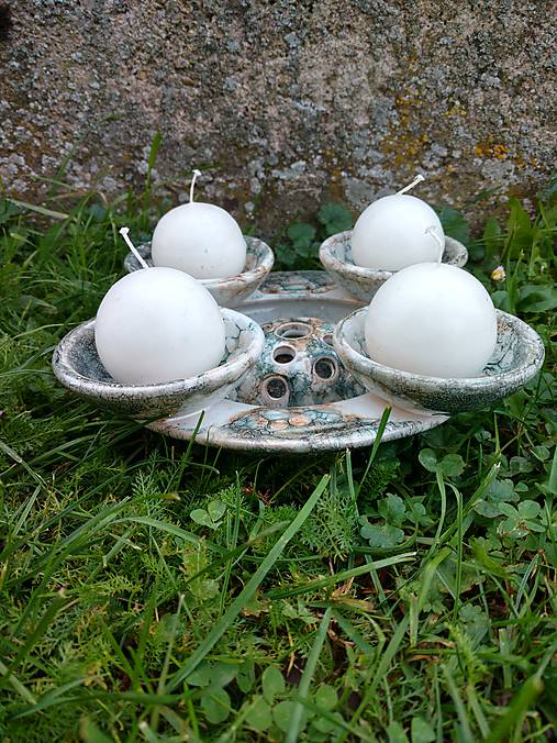 Svietidlá - Adventný svietnik Miska s mističkou (Pestrofarebná) - 13983584_