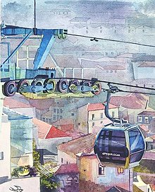 Obrazy - Mestská lanovka nad mestom Gaia, Portugalsko. Original - 13987433_