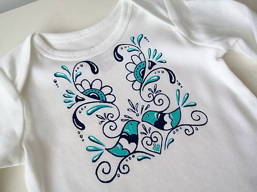 Detské oblečenie - " folklórne body " maľované - modré - 13992206_