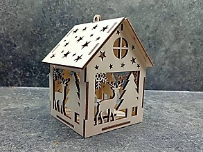 Dekorácie - Veľký drevený domček so svetielkom (Jelenček so stromčekom) - 13990969_