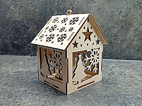 Dekorácie - Veľký drevený domček so svetielkom (Stromček s vločkou) - 13991036_