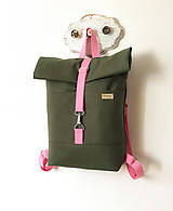 Batohy - Rolltop batoh Zelený/ružové popruhy - 13989429_