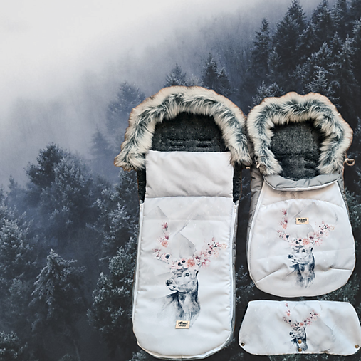 Detský textil - Zimný fusak JELEŇ s kvetmi - 14001148_