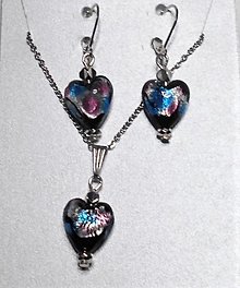 Sady šperkov - Čarovný lampwork (Ružovo, modro, strieborné srdcia) - 14000742_
