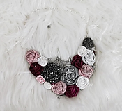 Náhrdelníky - ART látkový náhrdelník 13 - ruže, bordová, čierna, biela, ružová - 13998914_