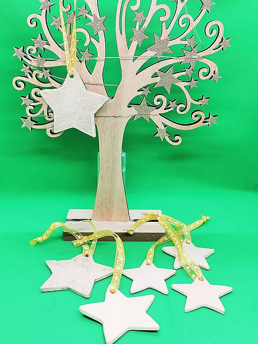 Dobrý obchod - Závesné ozdoby - BIELE, krakelované (hviezda, priemer 7,0 cm = nekrakelovaná, smotanová) - 13997460_