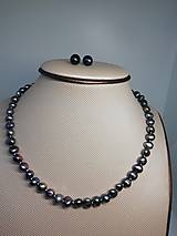 Sady šperkov - Set náhrdelník a náušnice z čiernych riečnych perál, strieborný uzáver - 14001351_
