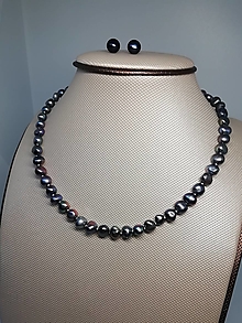 Sady šperkov - Set náhrdelník a náušnice z čiernych riečnych perál, strieborný uzáver - 14001348_