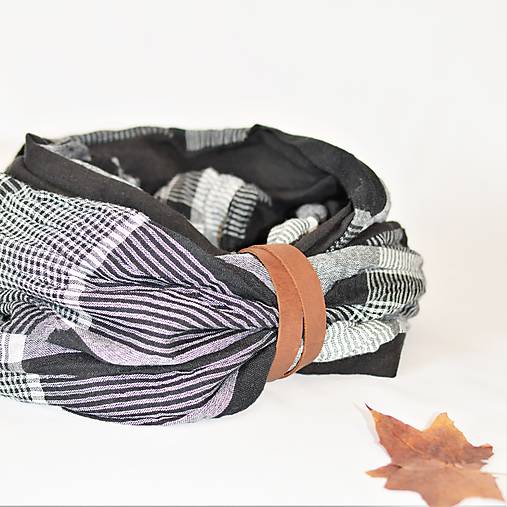 Pánske doplnky - Exkluzívny pánsky ľanový nákrčník s koženým remienkom - 14005349_