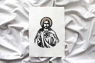 Grafika - Ježiš - linorytový print (so zlatou svätožiarou) - 14006695_