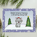 Papiernictvo - Zvieracie Vianoce - vianočná pohľadnica s mačkou (mrázová) - 14007434_