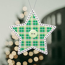 Dekorácie - Papierová vianočná hviezda so vzorom látky (zelená) - 14006904_