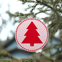 Dekorácie - Vintage vianočný stromček (karmínové trojuholníky) - 14006941_