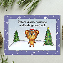 Papiernictvo - Zvieracie Vianoce - vianočná pohľadnica s mackom (hviezdičková) - 14007392_