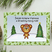 Papiernictvo - Zvieracie Vianoce - vianočná pohľadnica s mackom (stromčeková) - 14007393_