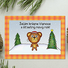 Papiernictvo - Zvieracie Vianoce - vianočná pohľadnica s mackom (károvaná) - 14007394_