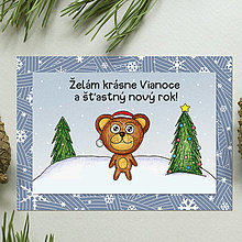 Papiernictvo - Zvieracie Vianoce - vianočná pohľadnica s mackom (mrázová) - 14007396_