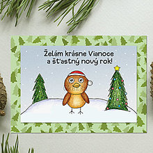 Papiernictvo - Zvieracie Vianoce - vianočná pohľadnica s vtáčikom (stromčeková) - 14007420_