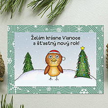 Papiernictvo - Zvieracie Vianoce - vianočná pohľadnica s vtáčikom (mrázová) - 14007422_