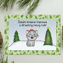 Papiernictvo - Zvieracie Vianoce - vianočná pohľadnica s mačkou (stromčeková) - 14007430_