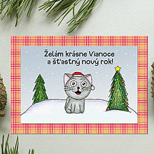 Papiernictvo - Zvieracie Vianoce - vianočná pohľadnica s mačkou (károvaná) - 14007431_