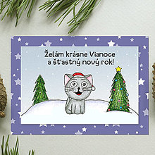 Papiernictvo - Zvieracie Vianoce - vianočná pohľadnica s mačkou (hviezdičková) - 14007433_