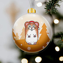 Dekorácie - Zvieracia vianočná guľa - stromčeky v pozadí (škrečok) - 14007446_