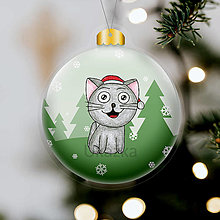 Dekorácie - Zvieracia vianočná guľa - stromčeky v pozadí (mačička) - 14007447_