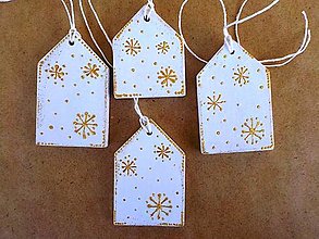 Dekorácie - Vianočné ozdoby, zlato-biele domčeky - 14010435_