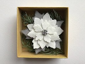 Brošne - Brošňa Vianočná ruža (Biela so strieborným stredom) - 14011648_