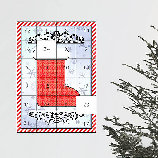 Dekorácie - Netradičný adventný kalendár cartoon ornamental (ponožka/čižmička) - 14011729_
