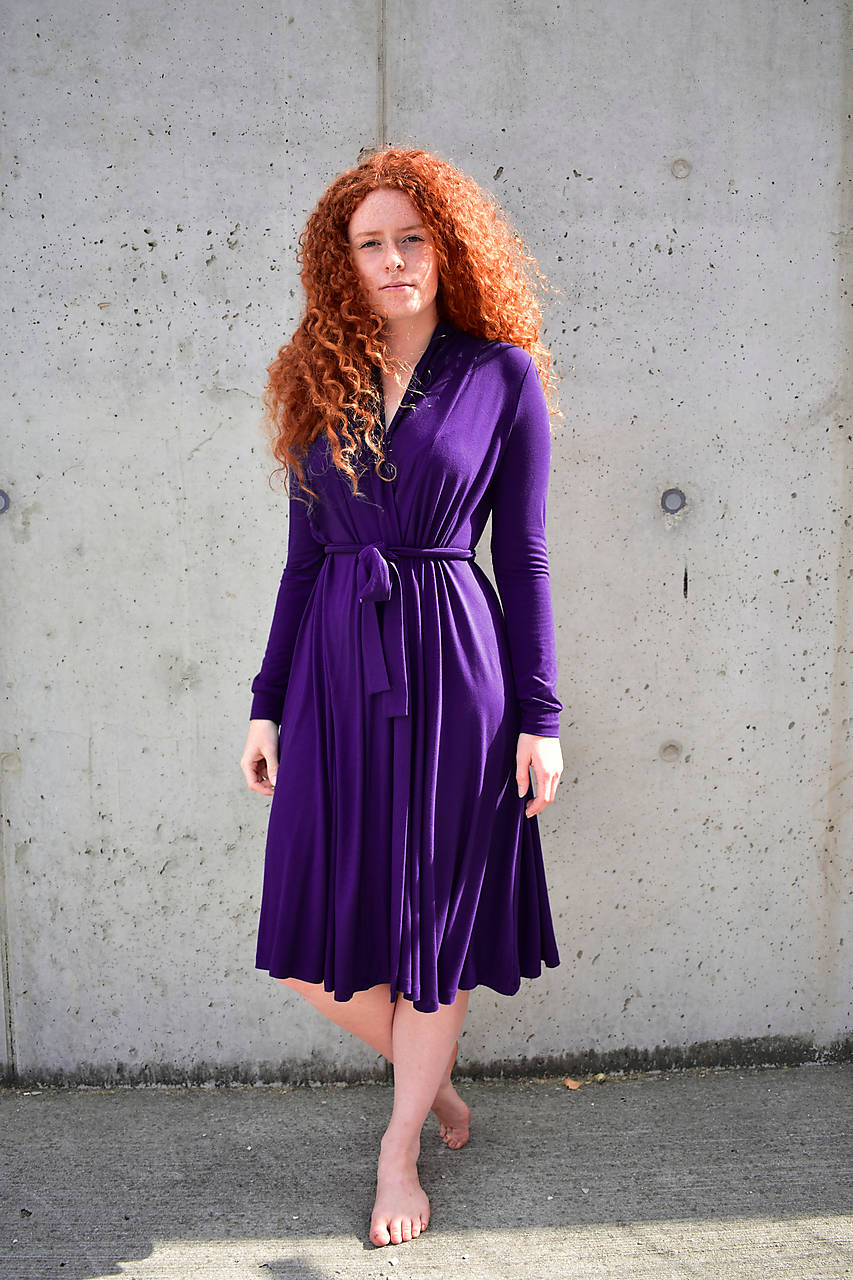 APRIL fialové, zavinovací šaty/cardigan