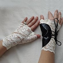 Rukavice - Gotické rukavičky z béžovej čipky  /2 in 1/ - 14021544_
