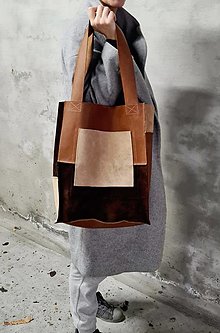 Veľké tašky - HNEDÁ kožená veľká taška - 14019252_