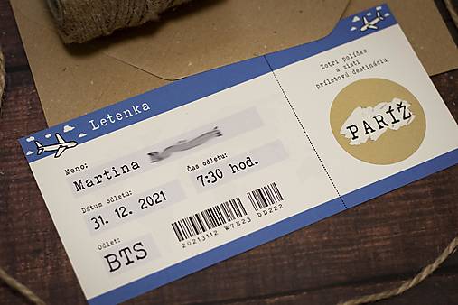 Papiernictvo - Stieracie oznámenie "Letenka" II. ❤  (Oznámenie 19x10cm) - 14018669_