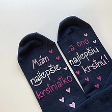 Ponožky, pančuchy, obuv - Maľované ponožky pre najlepšiu /výnimočnú KRSTNÚ (tmavomodré s nápisom v ružovo bielej) - 14018460_