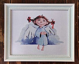 Dekorácie - Roztomilý anjelik, Usmievavý anjelik. Vyšivaný obraz - 14017971_