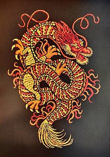 Dekorácie - Zlatý drak, Dragon, Vyšivaný obraz - 14019148_