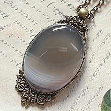 Náhrdelníky - Gemstone Bronze Necklace / Výrazný náhrdelník s minerálom (Achát šedý) - 14022799_