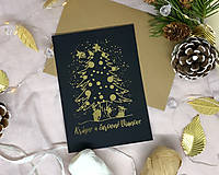 Papiernictvo - Vianočná pohľadnica čierna - STROMČEK v zime - 14026017_