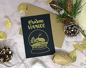 Papiernictvo - Vianočná pohľadnica čierna - zasnežená KRAJINA - 14026024_
