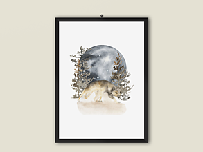 Kresby - Art Print| Vlk a mesiac - 14029346_