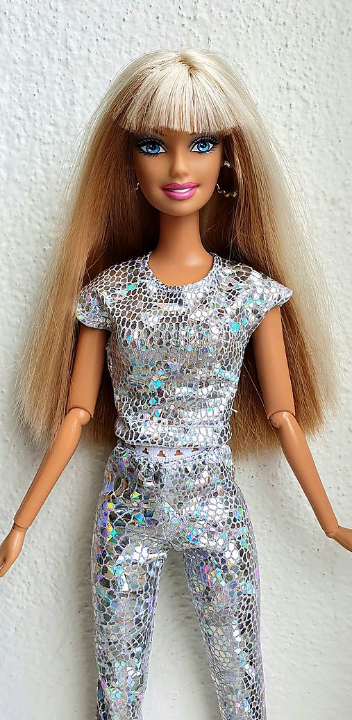 Diamantové strieborné tričko pre Barbie
