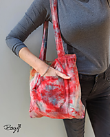 Nákupné tašky - batikovaná nákupní taška s kapsou, červená žíhaná - 14038851_