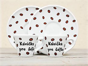 Nádoby - Porcelánová šálka s podšálkou na kávu - Kávové zrnká (50 ml) - 14042656_