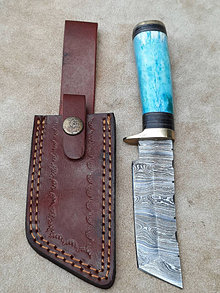 Príbory, varešky, pomôcky - Damaskový nôž 210 Tanto (Modrá) - 14040126_
