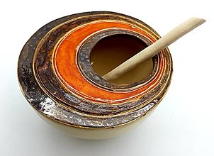 Nádoby - keramická cukornička (Oranžová) - 14040292_