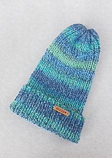 Čiapky, čelenky, klobúky - Dámska pletená čiapka (tyrkysovo-modro-zelený melír) - 14040082_