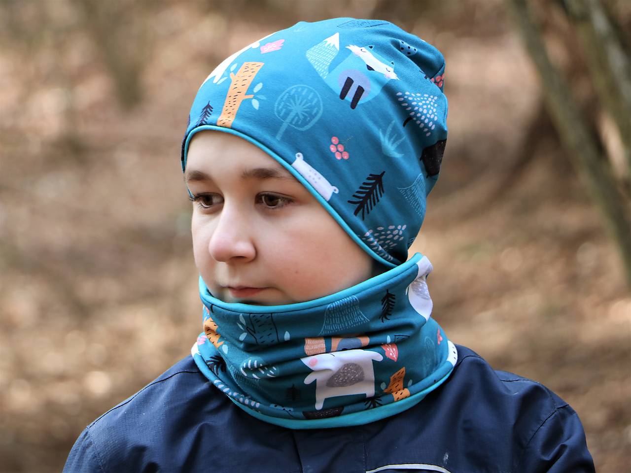 Medveď na tyrkysovej dizajnová čiapka, nákrčník alebo set (Nákrčník)